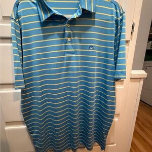 Southern Tide Men's Golf Polo Shirt L Aqua, Yellow Stripes